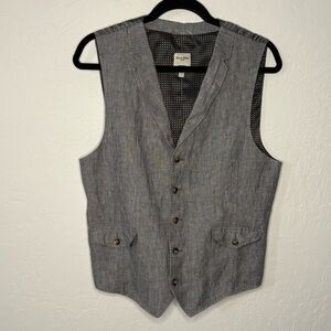 Baird McNutt Murano Vest Men Large Gray Linen Notch Lapel Button Front Waistcoat
